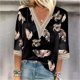 thumbnail image 1 of ICHUANYI Clearance Fashion Women's Summer V-Neck 3/4 Sleeve Print Casual T-shirt Blouse(Black, XXL) ICHUANYI WER2023080814818, 1 of 5