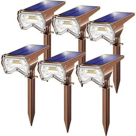 

Solar Lights Outdoor Waterproof [6 Pack/2 Modes] 2-in-1 Solar Flood Lights Outdoor IP65 Waterproof 28 LEDs Solar Landscape Spotlights for Yard Garden Patio Driveway Pool (Cold White) Gold Shell
