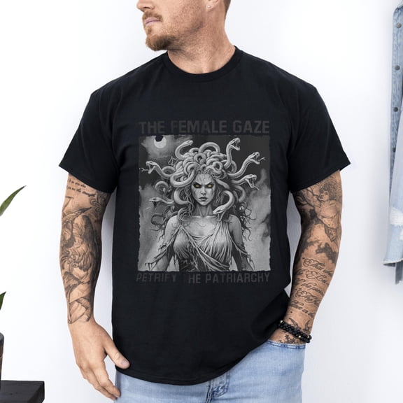 Mythological Medusa Snake Face T-Shirt, for men & women, up to size 5XL.