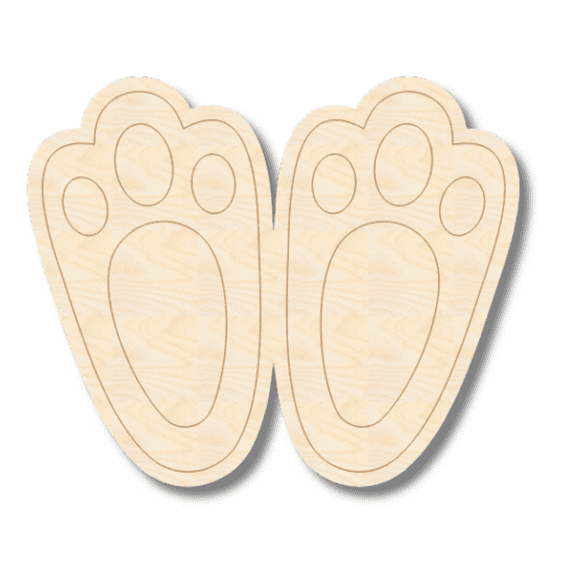 Unfinished Wood Etched Bunny Feet Shape 6" / 1/8"