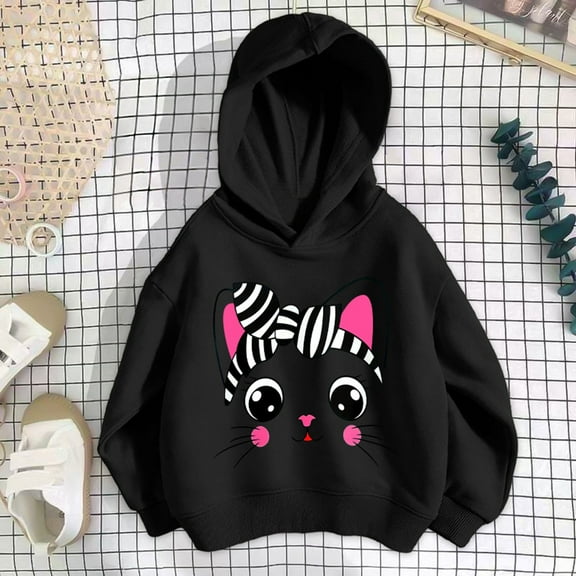 Piuwrlz Hood Sweatshirts Childrens Girls Boys Long Sleeve Printed Hoodies Loose Stripe Hoodie Black Size 8 Years