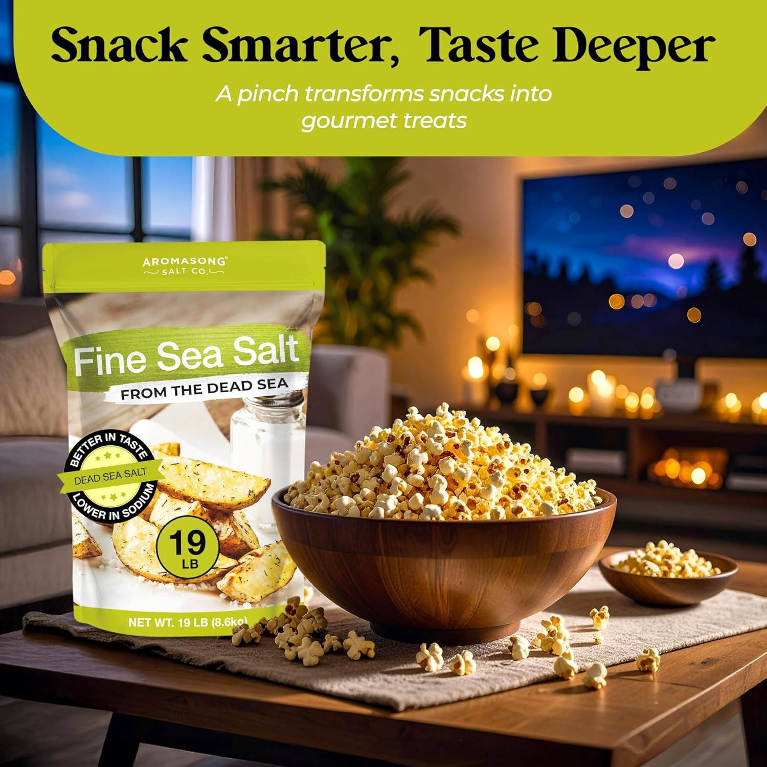 Aromasong Fine Grain Dead Sea Salt, 100% Natural, Bulk 19 lb pack, Non-GMO, Gluten-Free, No Allergens