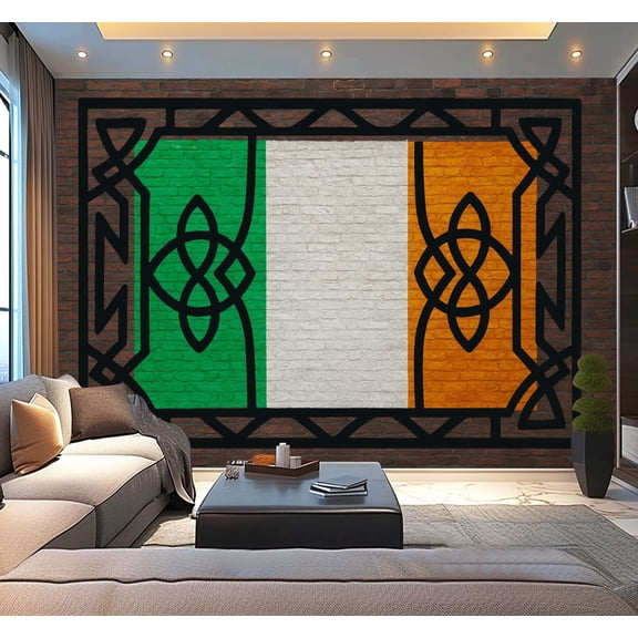 Peel and Stick Wallpaper Waterproof Flag Ireland painted brick wall Wall Mural Decor Self Adhesive and Removable 100in x 144in
