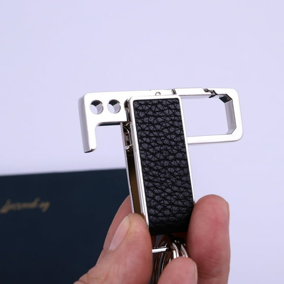 WESIEVYA Black Leather and Metal Keychain Bottle Opener 1Pcs for Everyday Use and Outdoor Activities