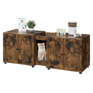 Cat Litter Box Enclosure,Wooden Cat Washroom Furniture,55.1" Double Litter Box Furniture for 2 Cats,Hidden Cat Litter Cabinet,Pet House,Fit Most of Litter Box