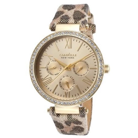 Caravelle New York Metallic Leopard Print Leather Ladies Watch 44N103