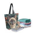 thumbnail image 2 of FORMRS Womens Canvas Tote Bag with Zipper Inner Pocket Shoulder Handbag, Flowers and Cat, 2 of 7