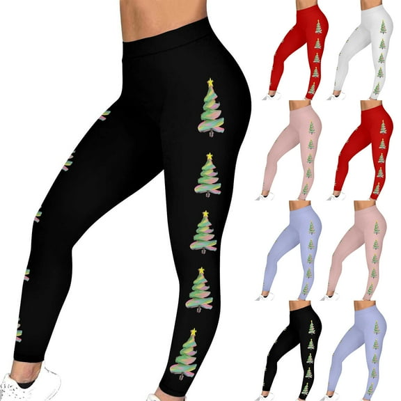 XPMWRP Christmas Legging Women Party Funny Xmas Santa Printed Holiday Tights Funny Graphic High Waist Tummy Control Pants Black XXXL