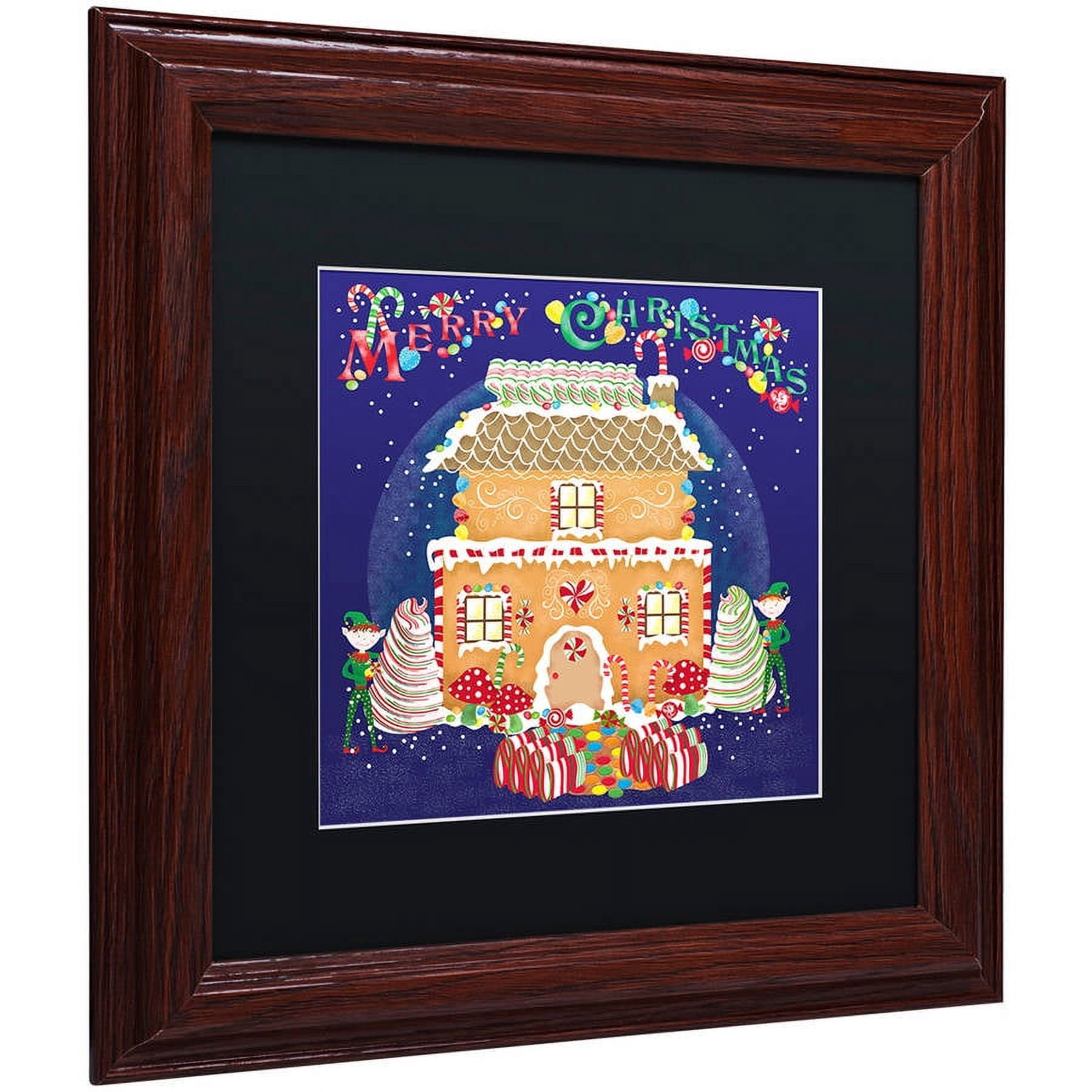 Trademark Fine Art "Xmas Gingerbread House" Canvas Art by Lisa Powell Braun, Black Matte, Wood Frame