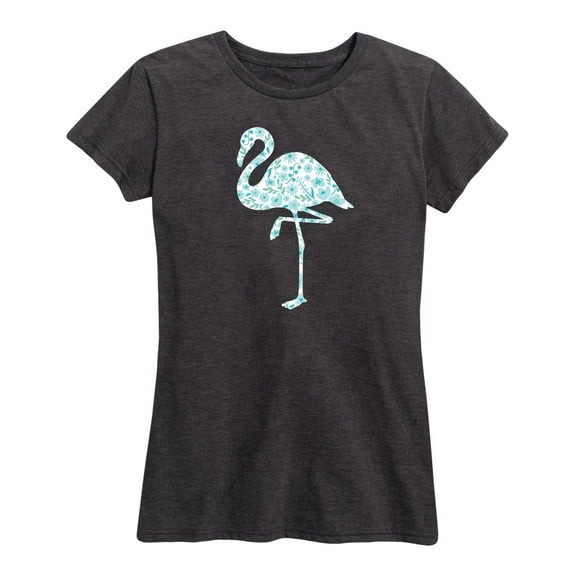 Instant Message - Blue Floral Flamingo - Women's Short Sleeve Graphic T-Shirt