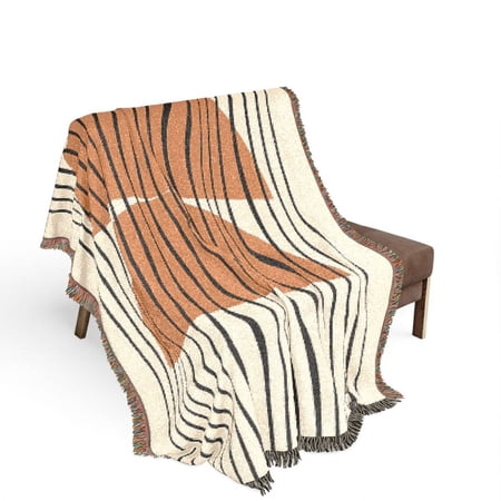 Terracotta and Black Abstract Line Art Woven Blanket 100% Cotton Modern Geometric Decor for Sofa or Bed