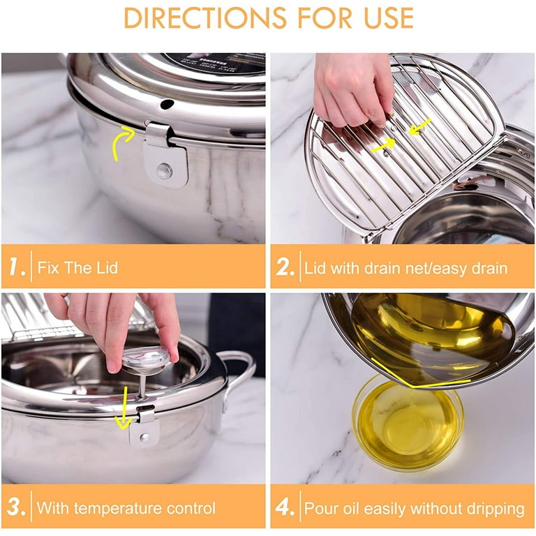 Japanese Style Tempura Fryer Pan Deep Fryer Pot Frying Chicken Stainless  Steel Home Kitchen Frying Potwith Control and Liduncoated Fryer