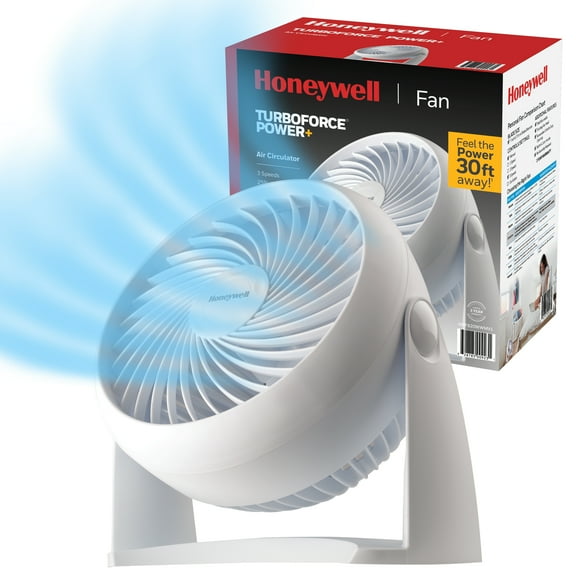 Honeywell 10” White Turbo Force Power Table Fan, 30ft. Air Circulation Power, 3 Speed, 90° Pivot, HPF820WWM