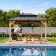 thumbnail image 4 of Homall 10x12 FT Wood Gazebo China Fir Permanent Pavilion with Galvanized Steel Hardtop Double Roof for Patio Garden Backyard, 4 of 7