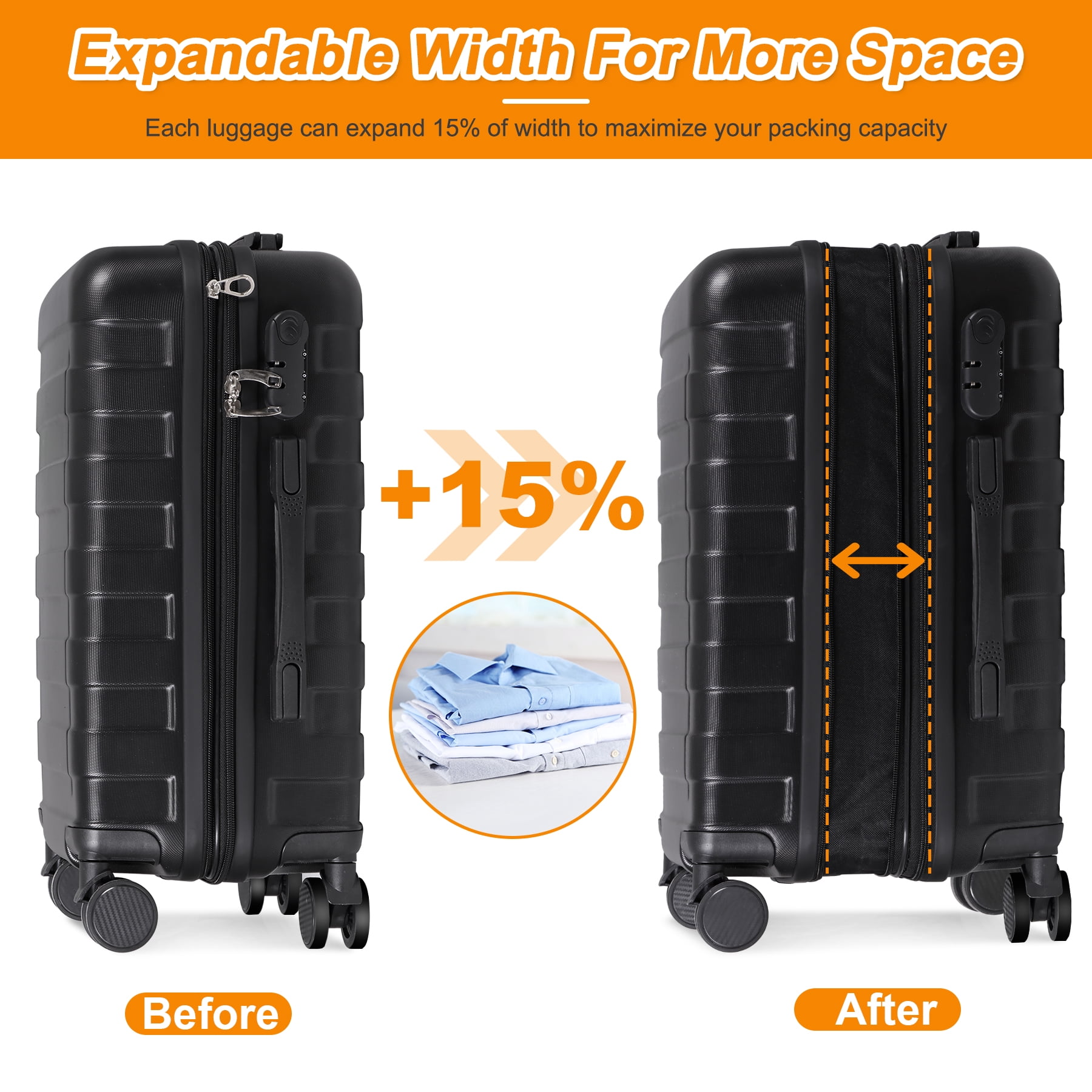 SuperDeal 21 Inch Spinner Carry On Luggage Hardside Suitcase Expandable Travel Bag with Wheels, Black