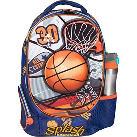 MB ALLSTAR Kids Backpack with 3D Basketball Design Elementary School Book Bag for Boys Large Compartments and Side Pockets
