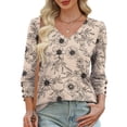thumbnail image 4 of Blusa floral de mujer XIEERDUO con cuello en V y mangas abullonadas L, 4 of 5