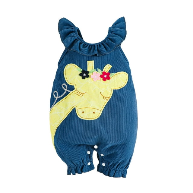 WEIYLL Boys Rompers Sleeveless Cartoon Animals Embroider Ruffles Knit Crew Neck Button Blue Toddler Clothes for 3-6 Months