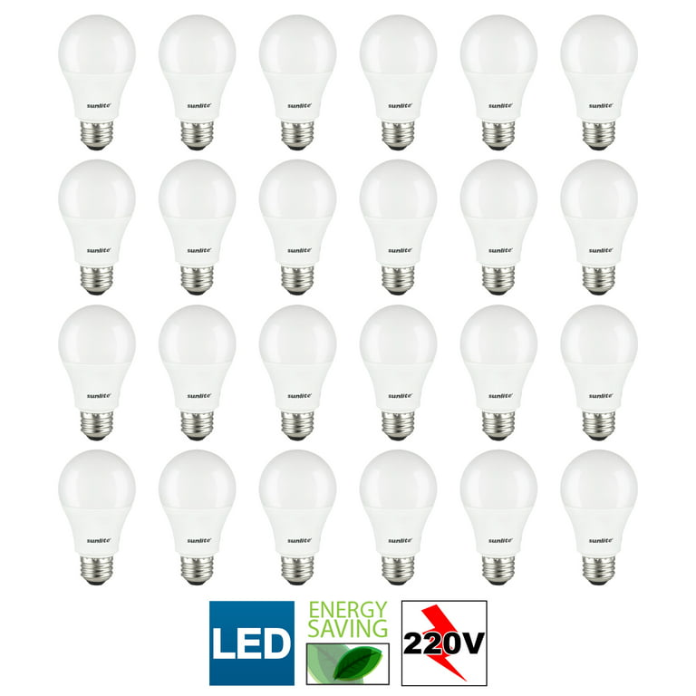 24-Pack Sunlite LED 220V A19 High Voltage Bulbs, 10 Watts (60W Equivalent),  5000K Super White, Non-Dimmable, 800 Lumens, RoHS Compliant
