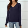 thumbnail image 4 of WTOBBY Women's Casual V-Neck Sweater Base Layer, Knitted Long Sleeve Solid Color Top for Layering and Everyday Outfits, Comfortable and Versatile,Navy XL, 4 of 6