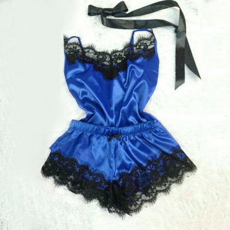 

WGOUP 2PC Lingerie Women Babydoll Nightdress Nightgown Sleepwear Underwear Set Blue(Buy 2 Get 1 Free)