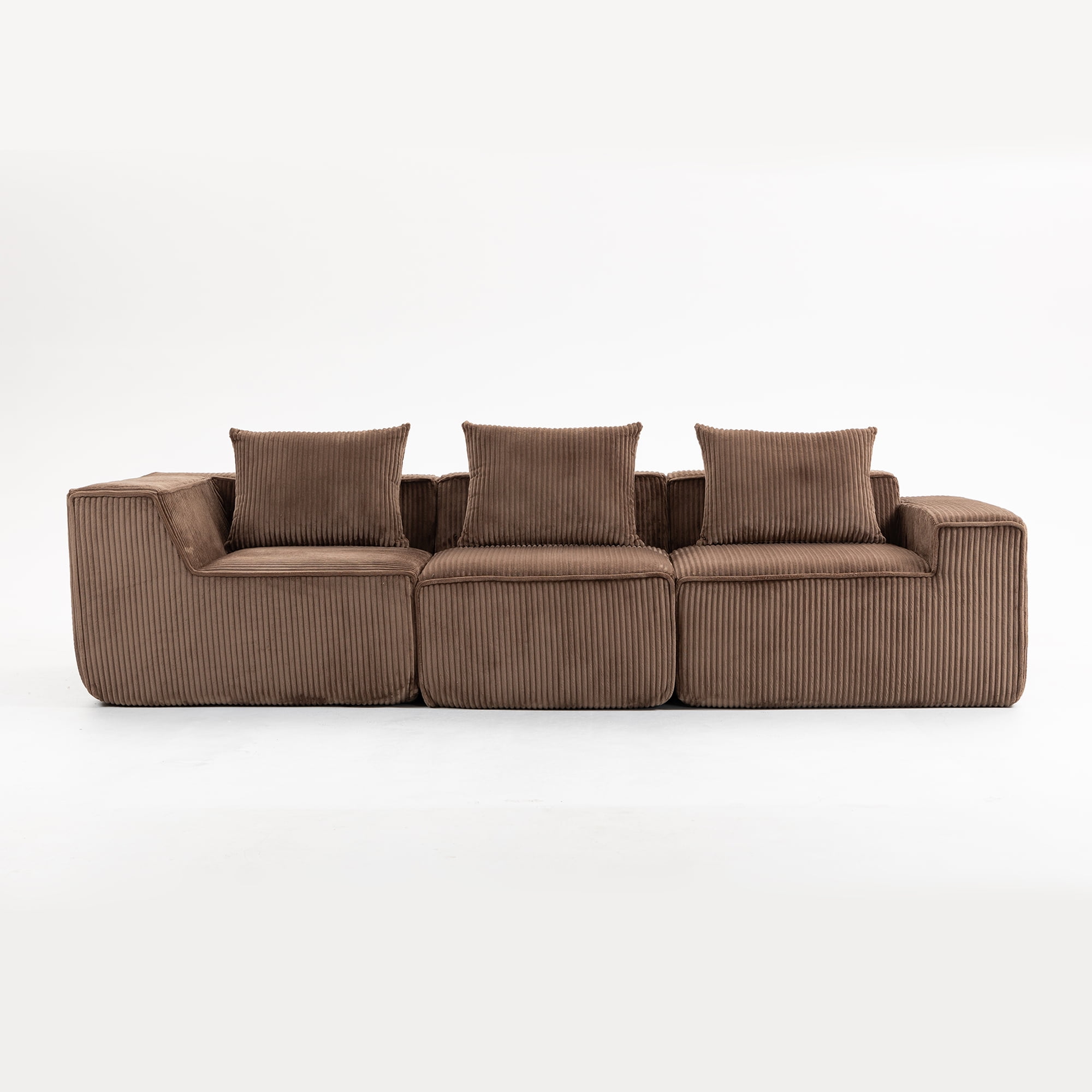 Demi Bonn 111" Modular Sectional Sofa Couchesk, Corduroy 3 Seat Couch Memory Foam Couches for Living Room, Cloud Couch, Brown