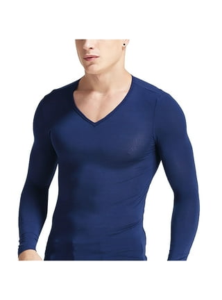 Men's Seamless Long Sleeve V-neck Thermal Underwear Top, Winter Thermal  Inner Wear