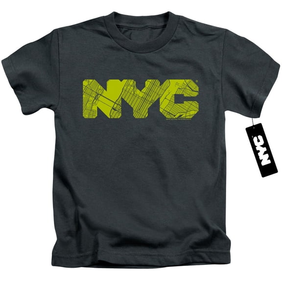 New York City Nyc Map Fill Youth 18/1 T-Shirt Charcoal