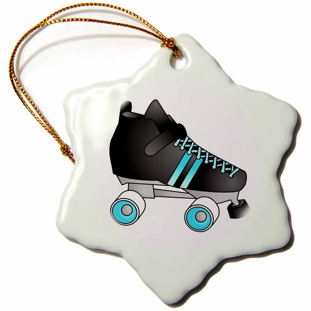 3dRose Skating Gifts Black and Blue Roller Skate Snowflake Ornament