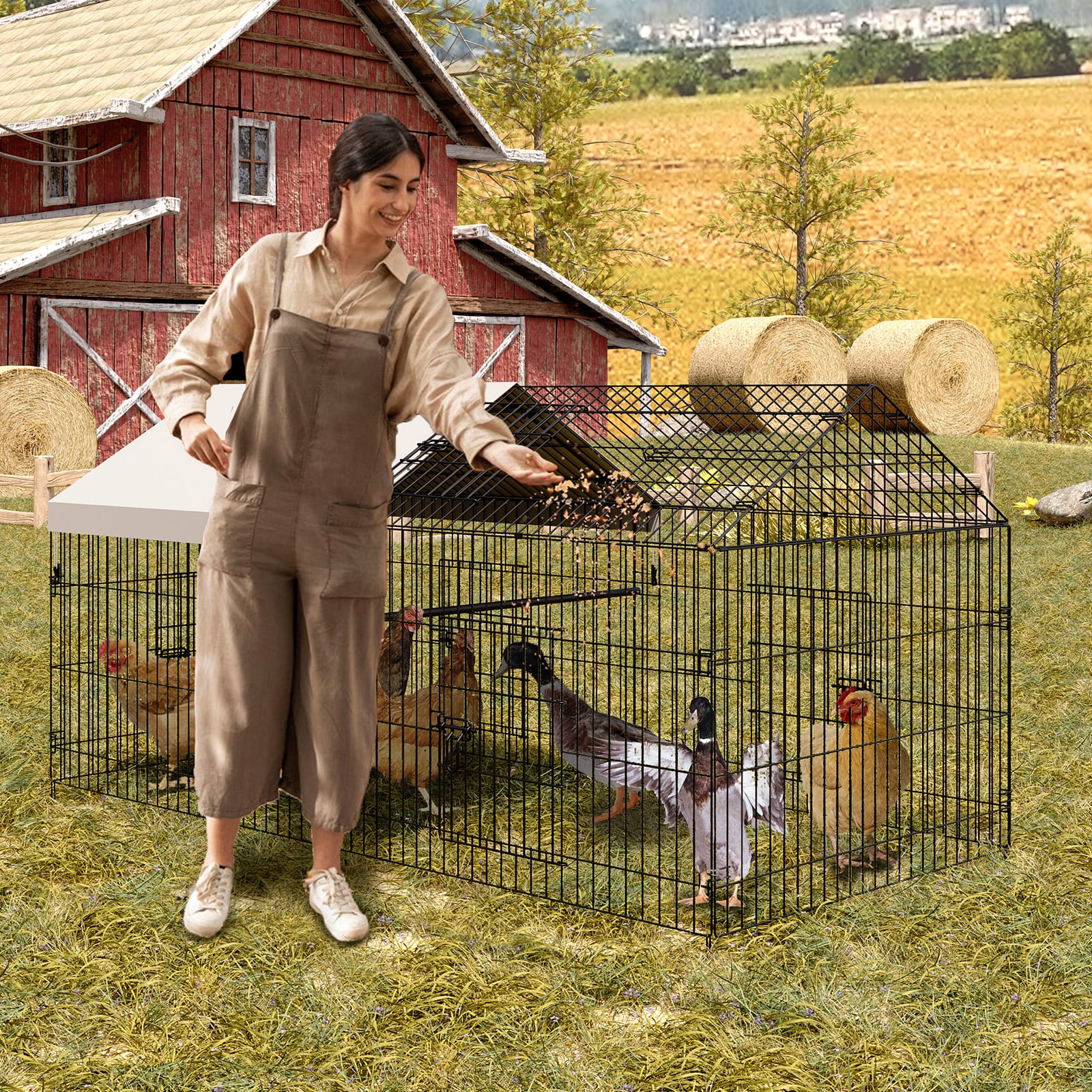 Heavy Duty Large Metal Chicken Coop - Walk-In Poultry Cage with Waterproof & UV-Resistant Cover - Portable Outdoor Hen House for Chickens, Ducks, Rabbits - Backyard & Farm Use - 86"L x 40"W x 40"H