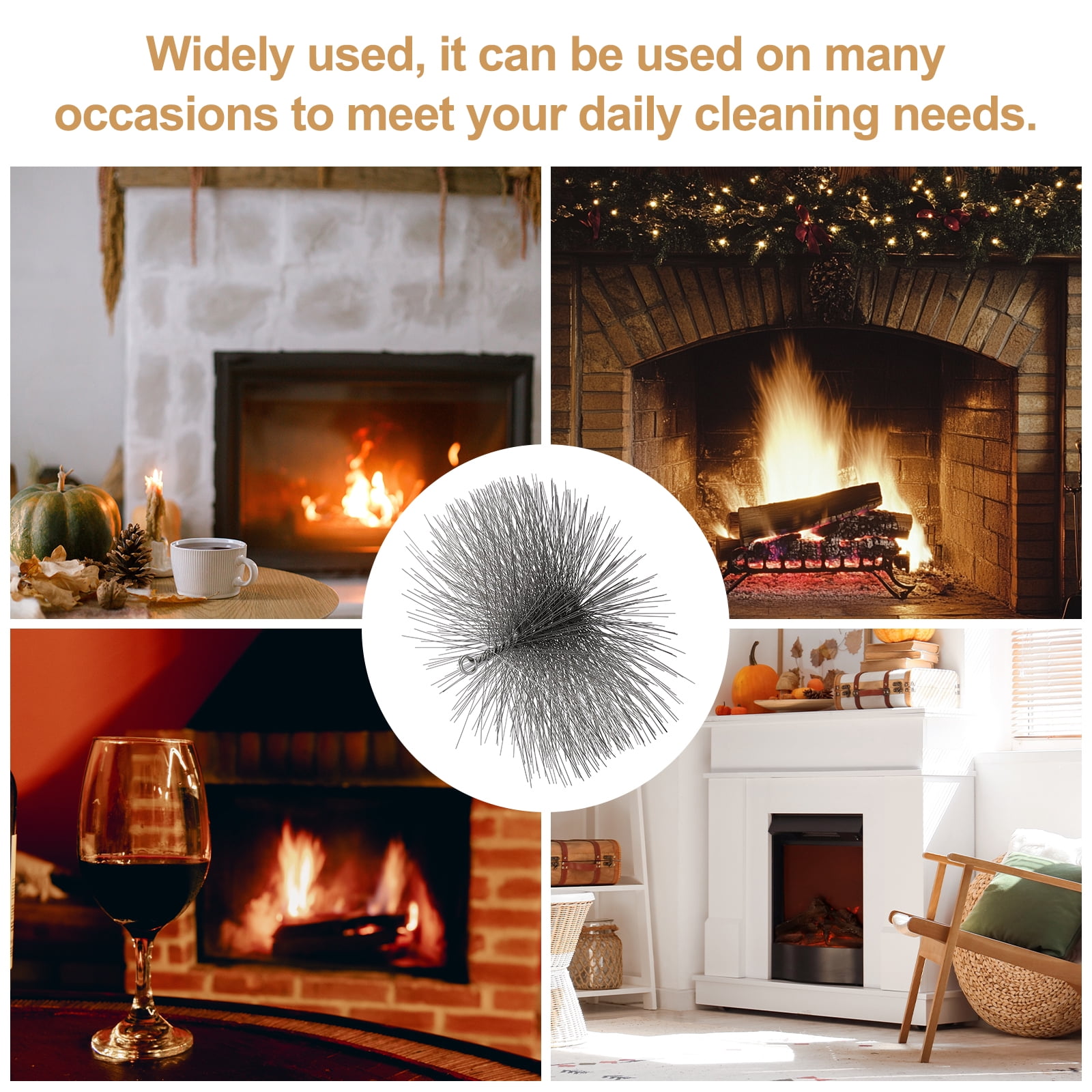 Uxcell 10" Wire Chimney Cleaning Brush, Steel Round Chimney Sweep Brush with 1/4 NPT Fitting for Cleaning Fireplace Burning Stove Tent Dryer Pipes, Silver