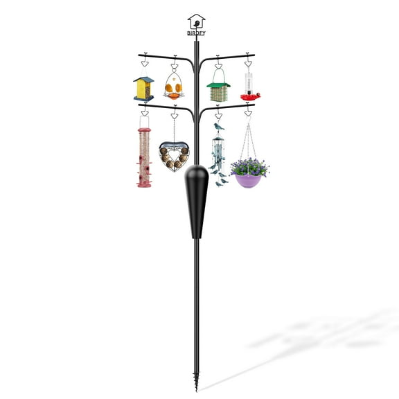 Bird Feeders Pole Netvue Birdfy Pole All Metal with 8 Hooks Squirrel Proof Station for Bird Feeder