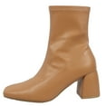 thumbnail image 1 of Delicious Women's Square Toe Flare Block Heel Soft Stretch Ankle Boot, Camel, 7 M US, 1 of 4