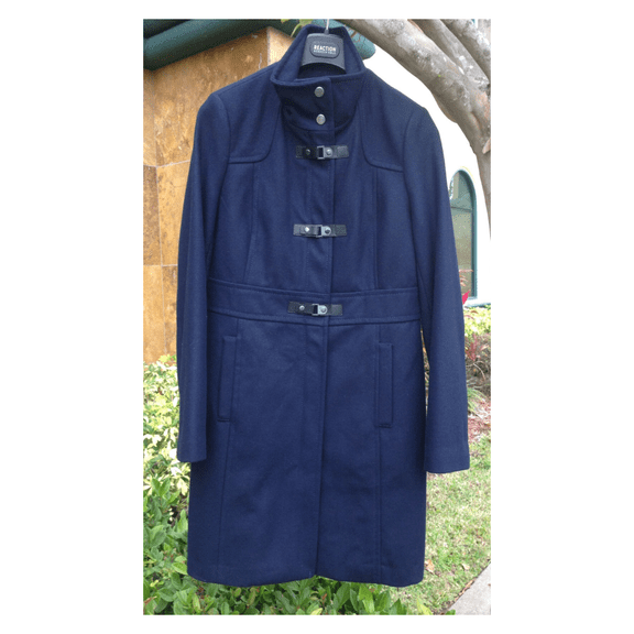 Kenneth Cole Women's Faux-Leather-Trim Buckle-Front Walker Coat, Size 12, $258