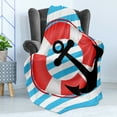 thumbnail image 4 of Anchor Soft Flannel Fleece Throw Blanket, Blue Striped Backdrop with Life and Anchor Aboard Travel Protection, Cozy Plush for Indoor and Outdoor Use, 50" x 70", Sky Blue Red Black, by Ambesonne, 4 of 5