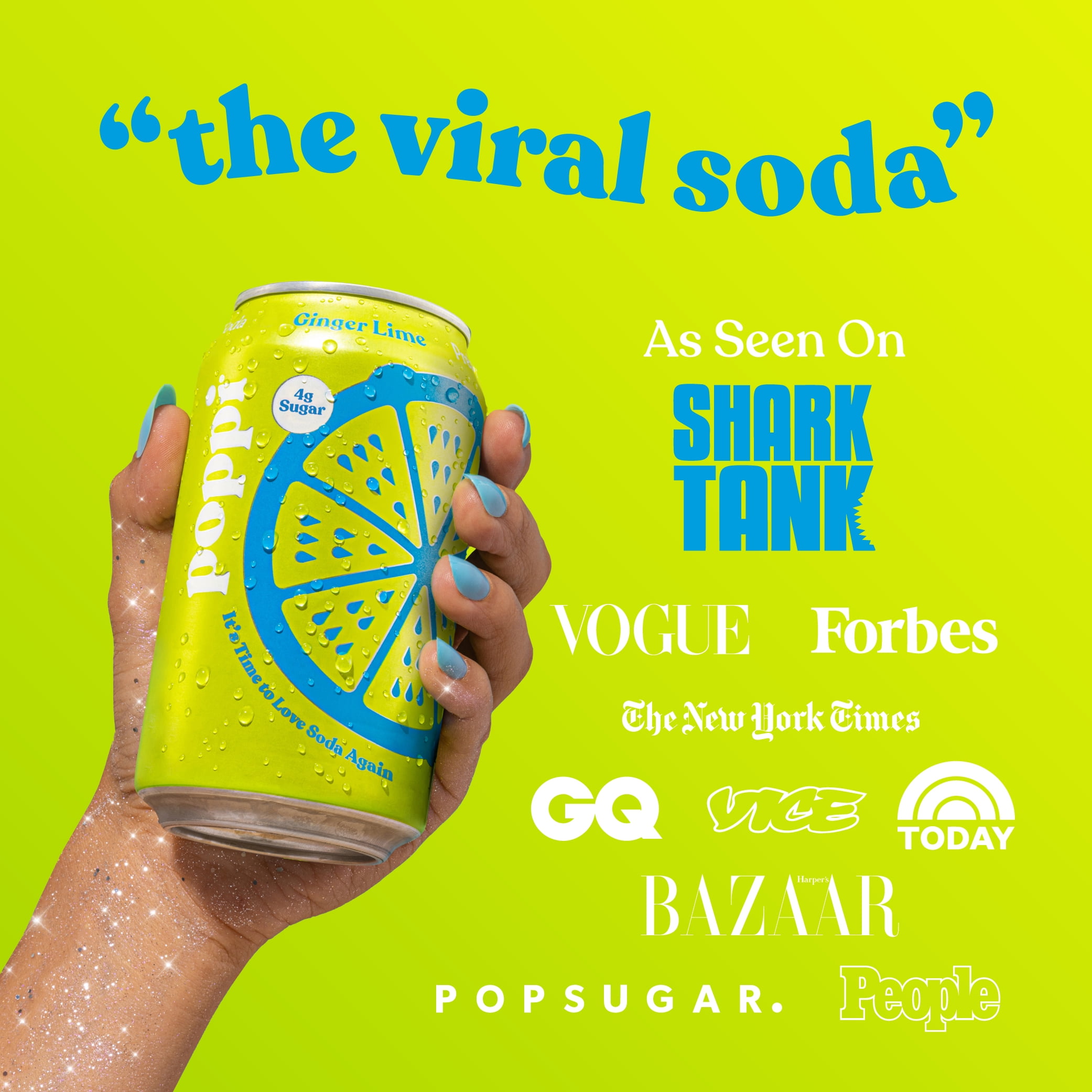(5 pack) poppi Ginger Lime Prebiotic Soda, 12 oz, 1 Pack Can