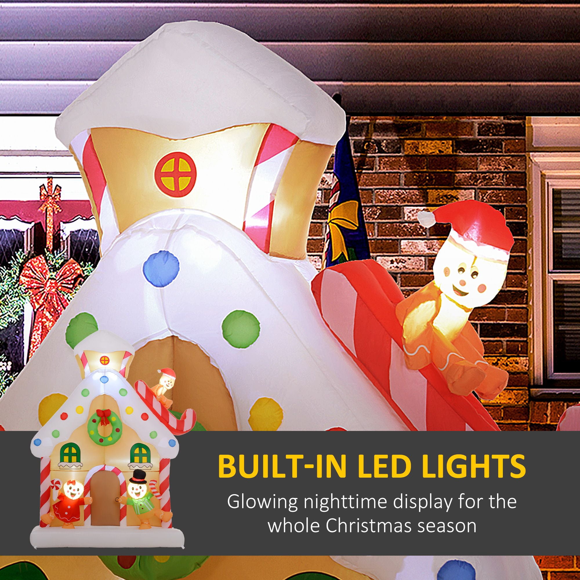7 ft Inflatable Gingerbread House Christmas Decoration with Built-in White LED Lights for Indoor and Outdoor Yard