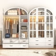 thumbnail image 2 of Blotout Arched Armoire Wardrobe Closet with LED Light & Glass Doors, 78" Tall 3 Door Armoire Closet with 4 Drawers & 5 Storage Shelves, Large Bedroom Storage Clothes Organizer with Hanging Rod, 2 of 10
