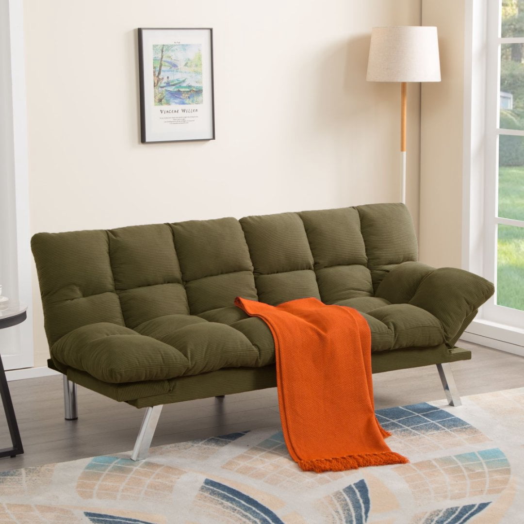 BSHTI 67.3” Futon Sofa Bed, Converts to Twin Sleeper in Seconds, 3-Position Adjustable Backrest, Corduroy Upholstery for Living Room, Office, Guest Room