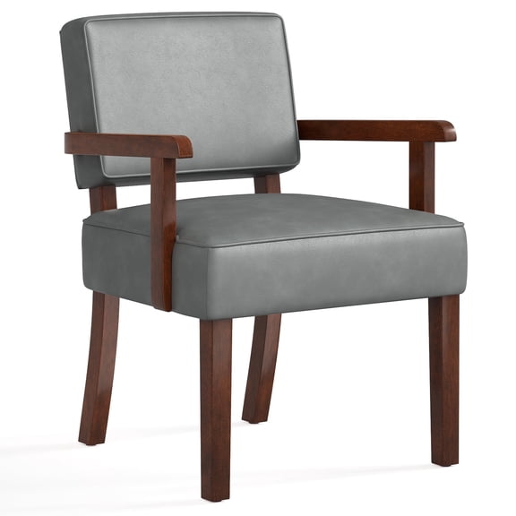 FAGAGA Mid Century Modern Accent Chair, Upholstered Oversized Chair, Ergonomics Armchair for Living Room, Reading Room, Reception Room, Bedroom, Dorm | Leather Gray