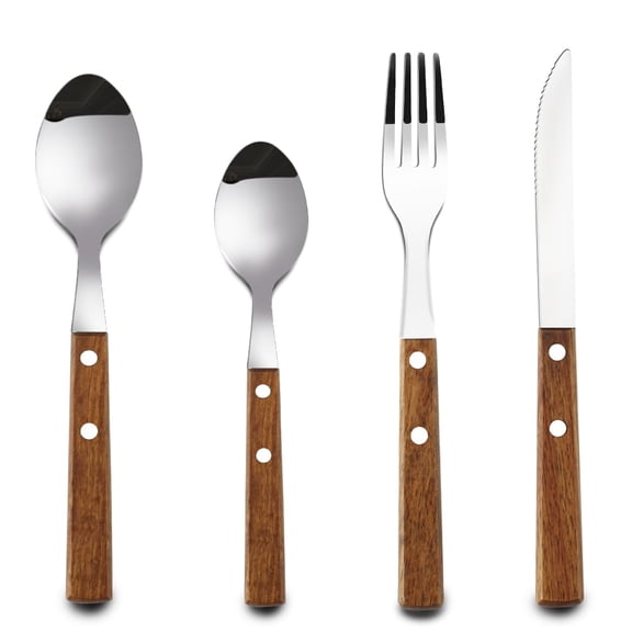 HAPPY KIT 16-Piece Stainless Steel Flatware Set with Wood Handles