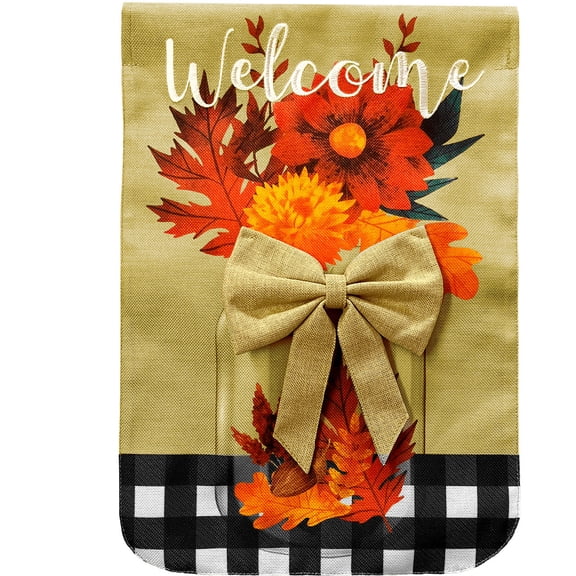 Briarwood Lane Fall House Flag 40x28 For Outdoor Fall Floral Mason Jar Burlap For Fall House Flag