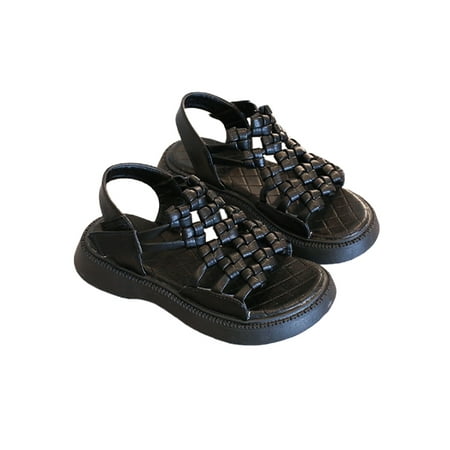 

Woobling Girls Sandals Magic Tape Casual Shoe Platform Roman Sandal School Dress Shoes Comfort Summer Fashion Black 5C