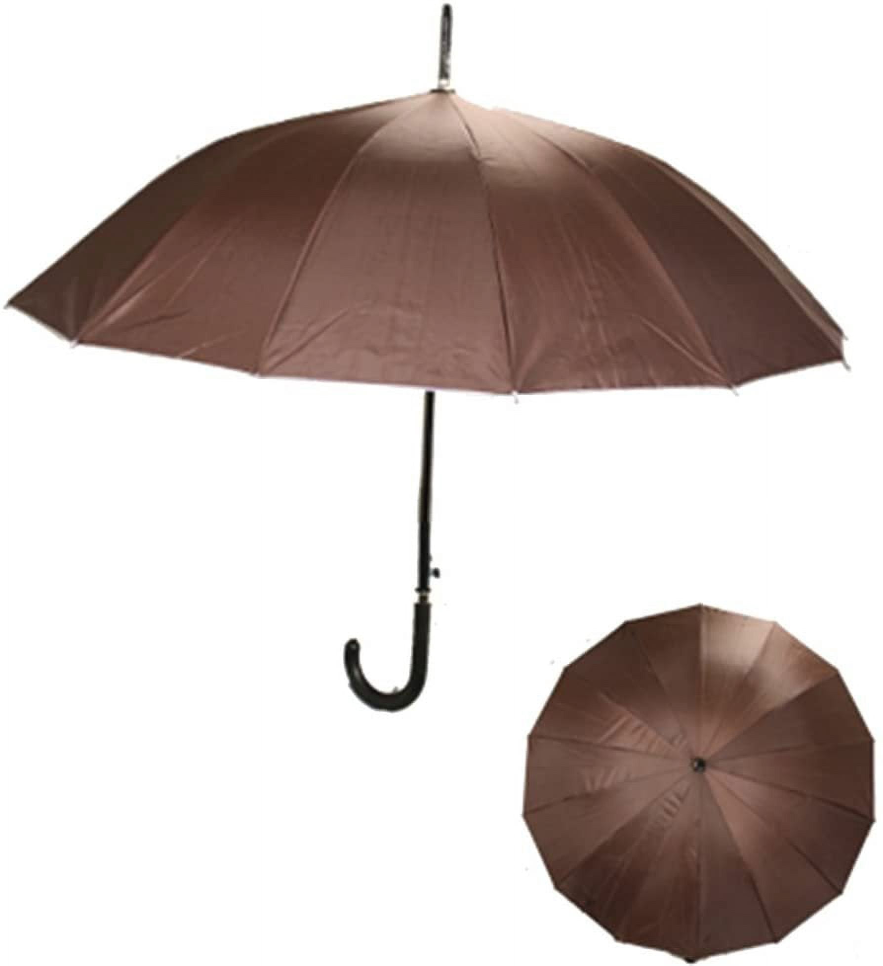 Rain Sun UV Protection Umbrella Large Full Size 42 Inches Canopy Coverage Windproof Auto Open J- Shape Stick Coffee