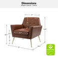 thumbnail image 7 of Faux Leather Accent Chair Comfy Upholstered Armchair Gold Legs Button Tufted Lounge Sofa Chair Living Room Bedroom Brown, 7 of 7