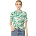 thumbnail image 1 of INSPIRE CHIC Blusa Estampada Floral Mangas Cortas Cuello Redondo Con Volantes Top Casual Para Mujeres Verde S, 1 of 6