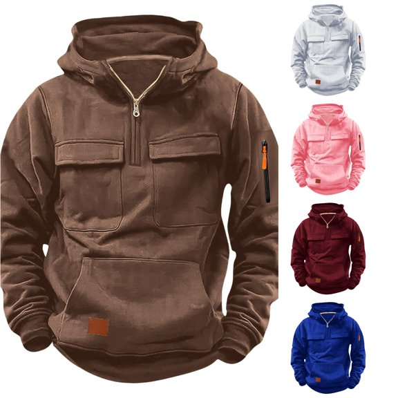 Vividxx Boys Hoodies Distressed Quarter Zip Pullover Long Sleeve Hooded Sweatshirt With Multiple Pockets Cozy Outerwear Casual Athletic Top For Fall Winter Preppy Clothes 9-10 Years