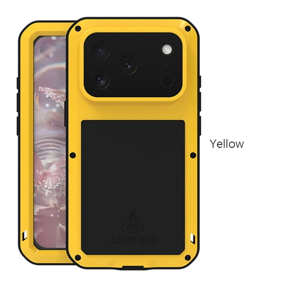 TECH CIRCLE for iPhone 17 Pro Silicone Rubber Case,Outdoor Sports Military Heavy Duty Metal Cover Waterproof Shockproof Dustproof Rugged Full Body Case with Tempered Glass Screen Protector,Yellow