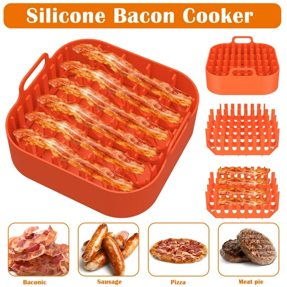 Silicone Microwave Bacon Cooker with Tray Bacon Rack and Grease Catcher Non-Stick Perfect for Oven Air Fryer Cooking Bacon Sausage Pizza Rolls