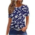 thumbnail image 2 of Ichuanyi Women's Casual Pattern Floral Printed Shirt Loose Short Sleeved T-Shirt Classic Round Neck Top, 2 of 5